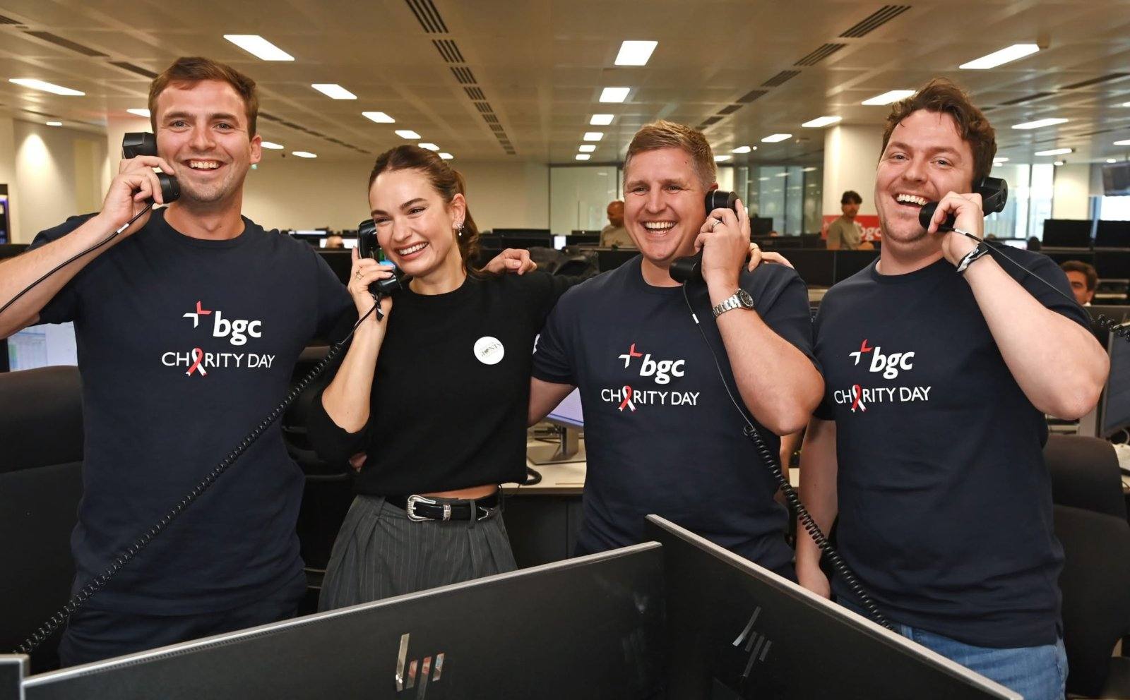 Lily James and the BGC team taking calls